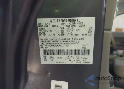 2010 Ford Escape Xlt from USA, damaged, VIN 1FMCU0DG6AKD37721